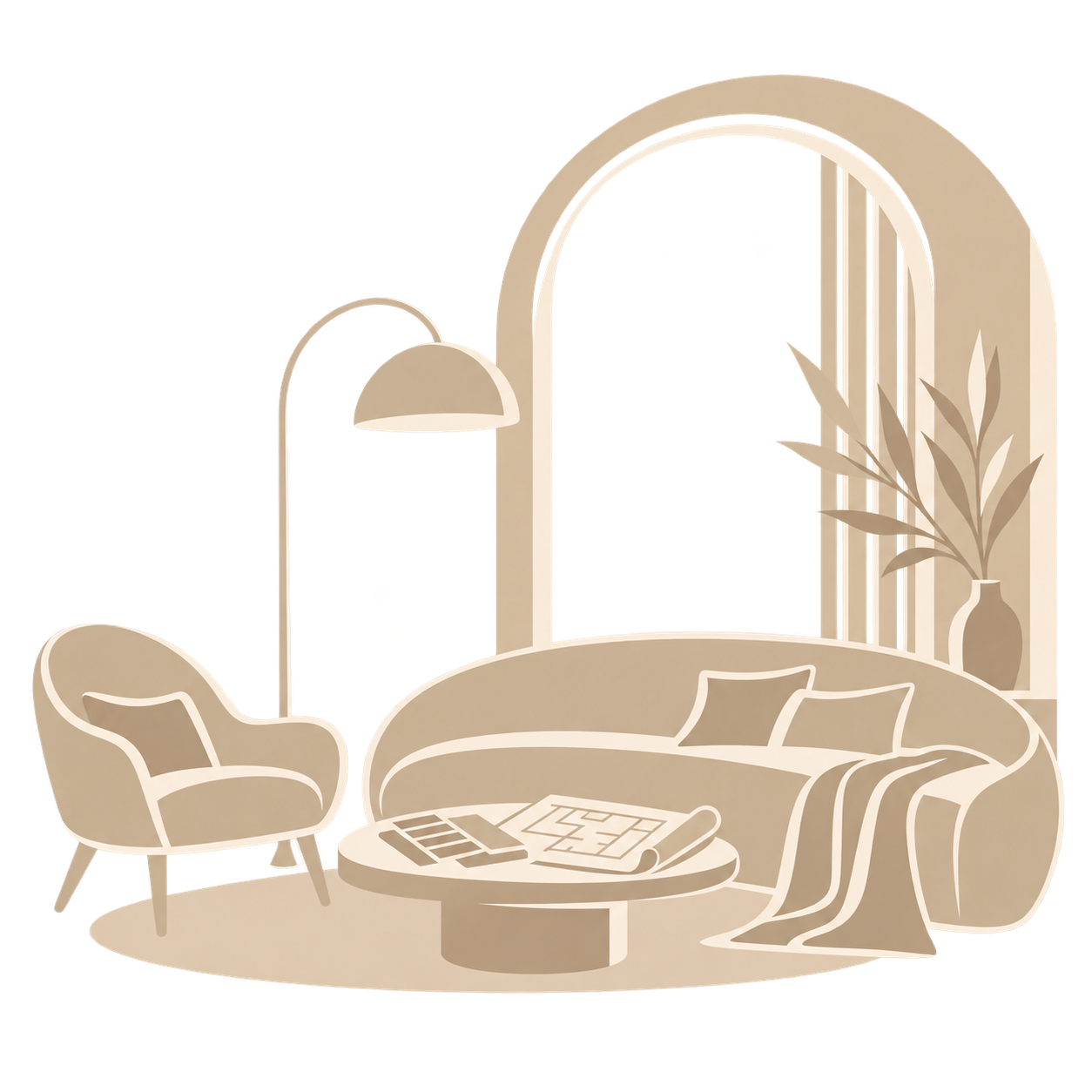 Stylizowana ilustracja projektu eleganckiego wnętrza