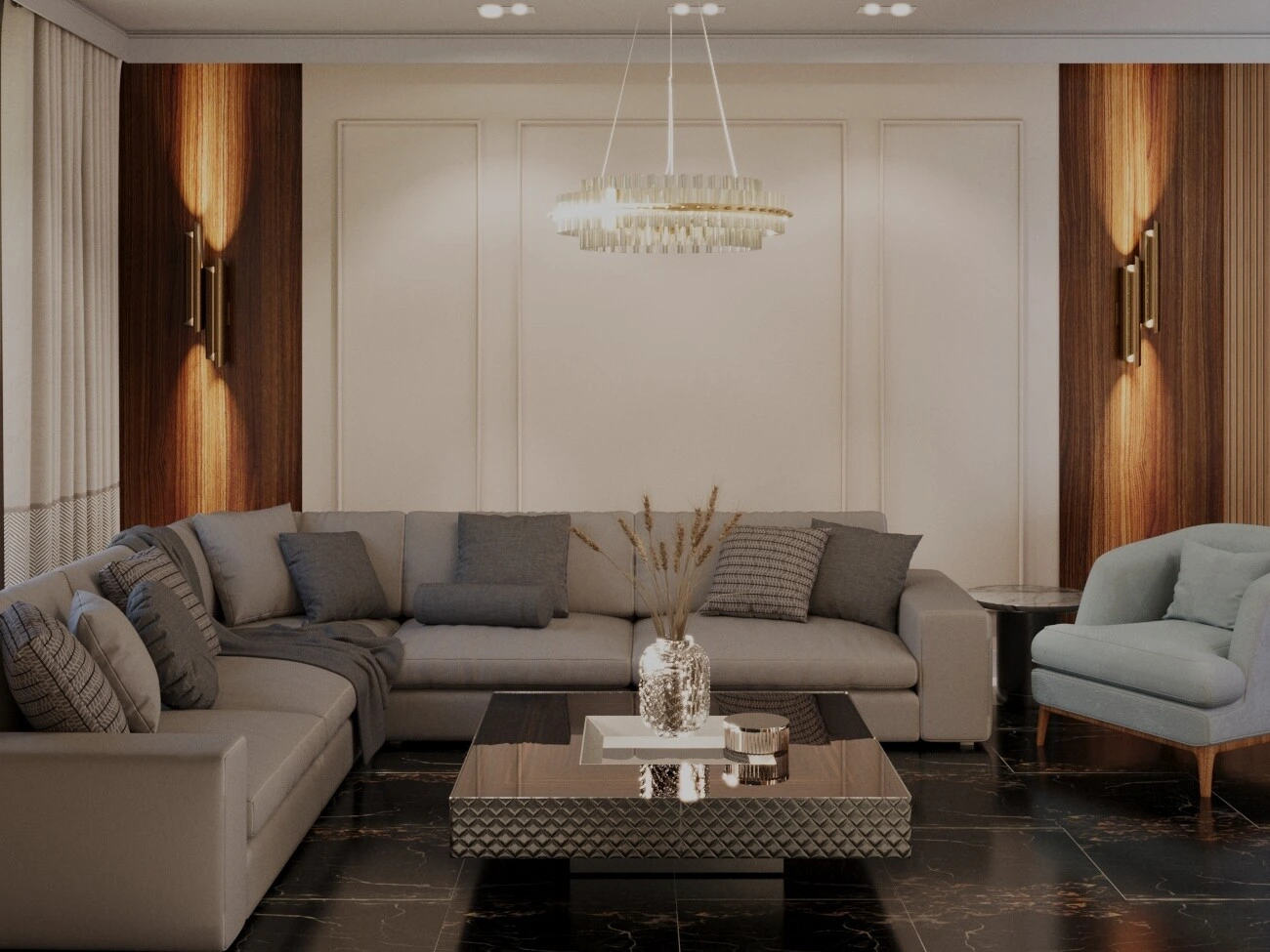 Salon z drewnem i kamieniem